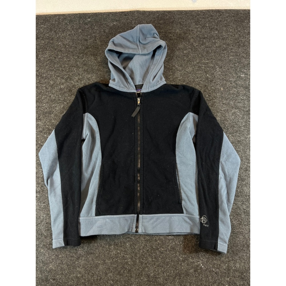 Patagonia Rhythm Full Zip Fleece Hoodie Blue Black Womens Medium Vintage USA 90s